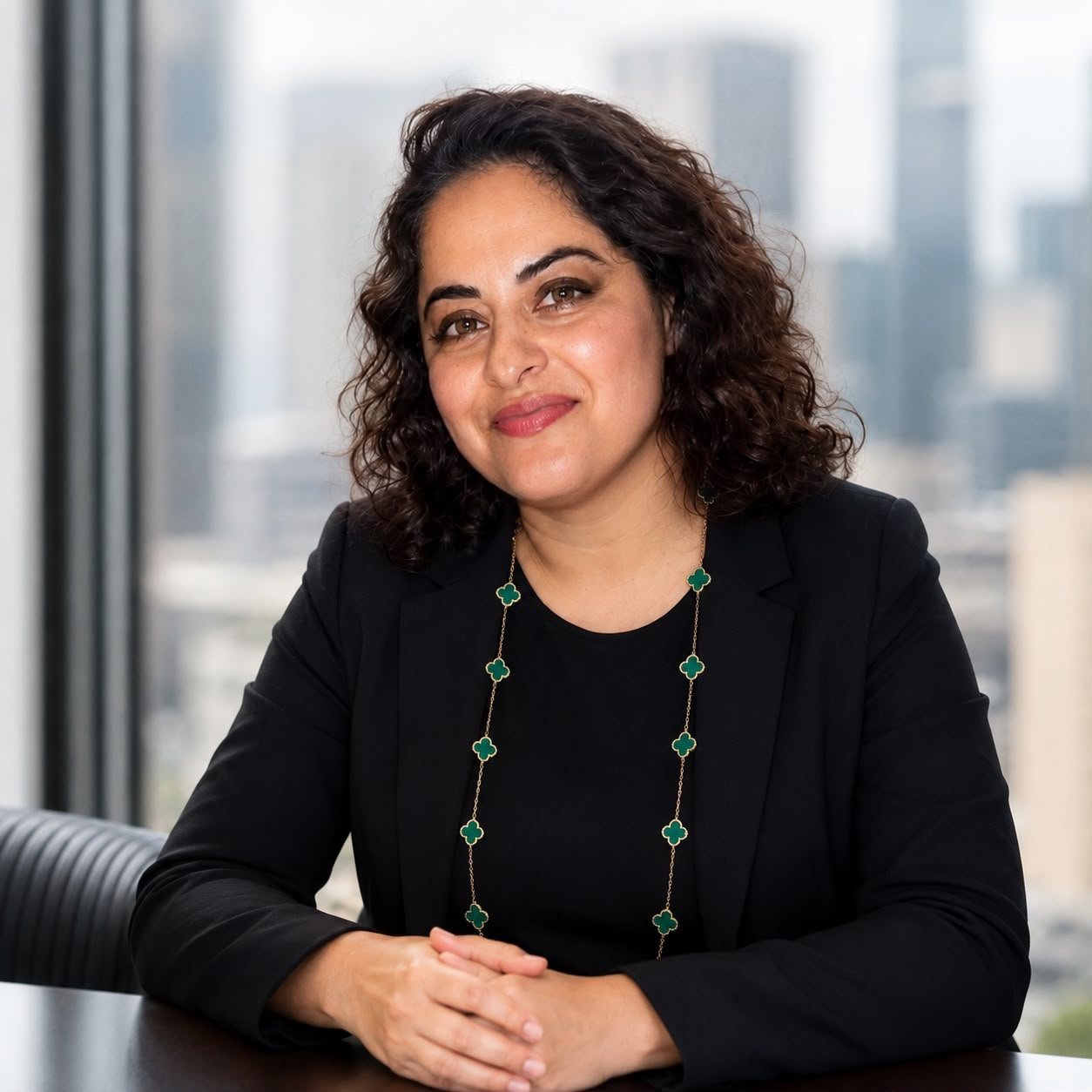 Rokshana Baryole seated at a table in a professional setting